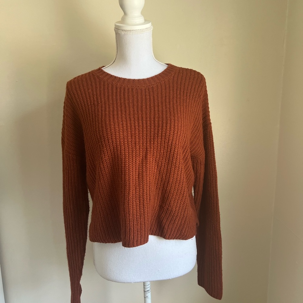 Forever 21 Maroon/Burnt Orang Cropped Sweater